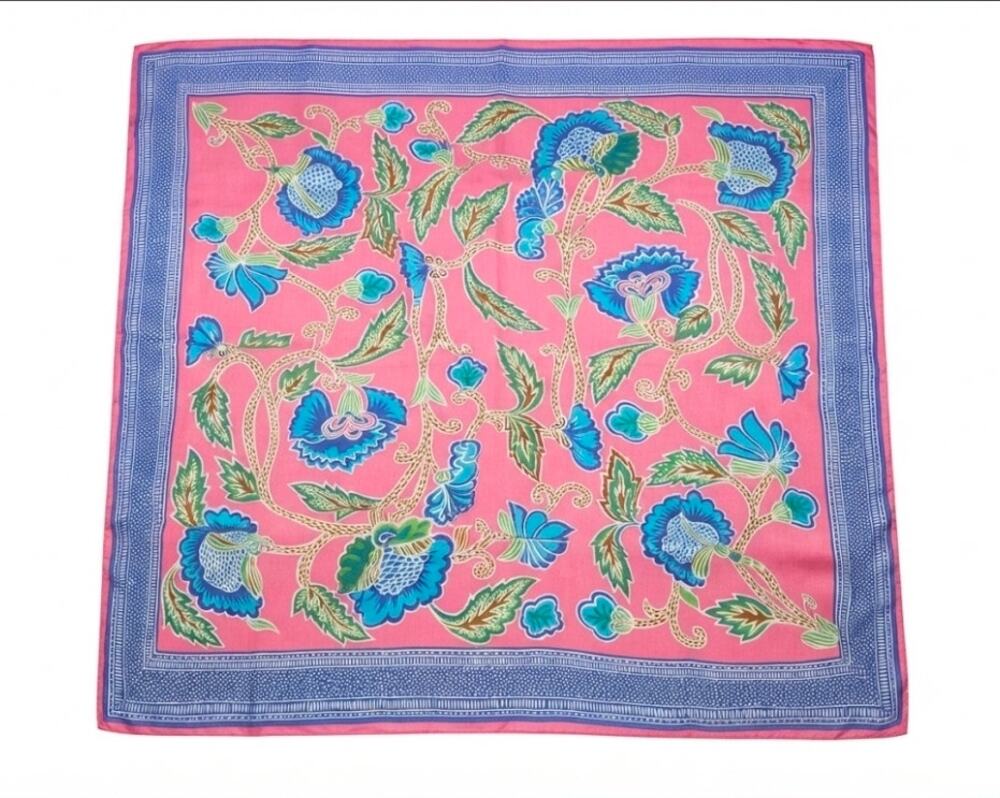Vintage Echo Floral Bandana Scarf Tropical Pink Blue Rayon Italy